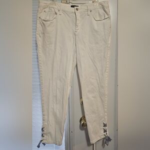 Charter Club White Ankle Pants with Checkered Tie Detail Size 14